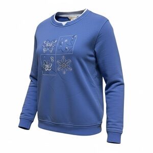 Vintage Northern Reflections Blue Embroidered Nature Fleece Sweatshirt Size S